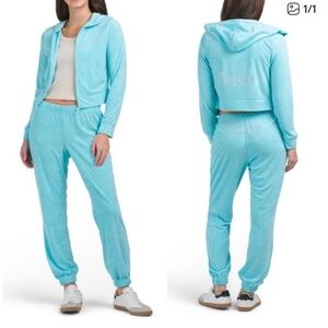 NWT Juicy Couture terry crystal blue Track Suit sweatsuit size large xl wome…